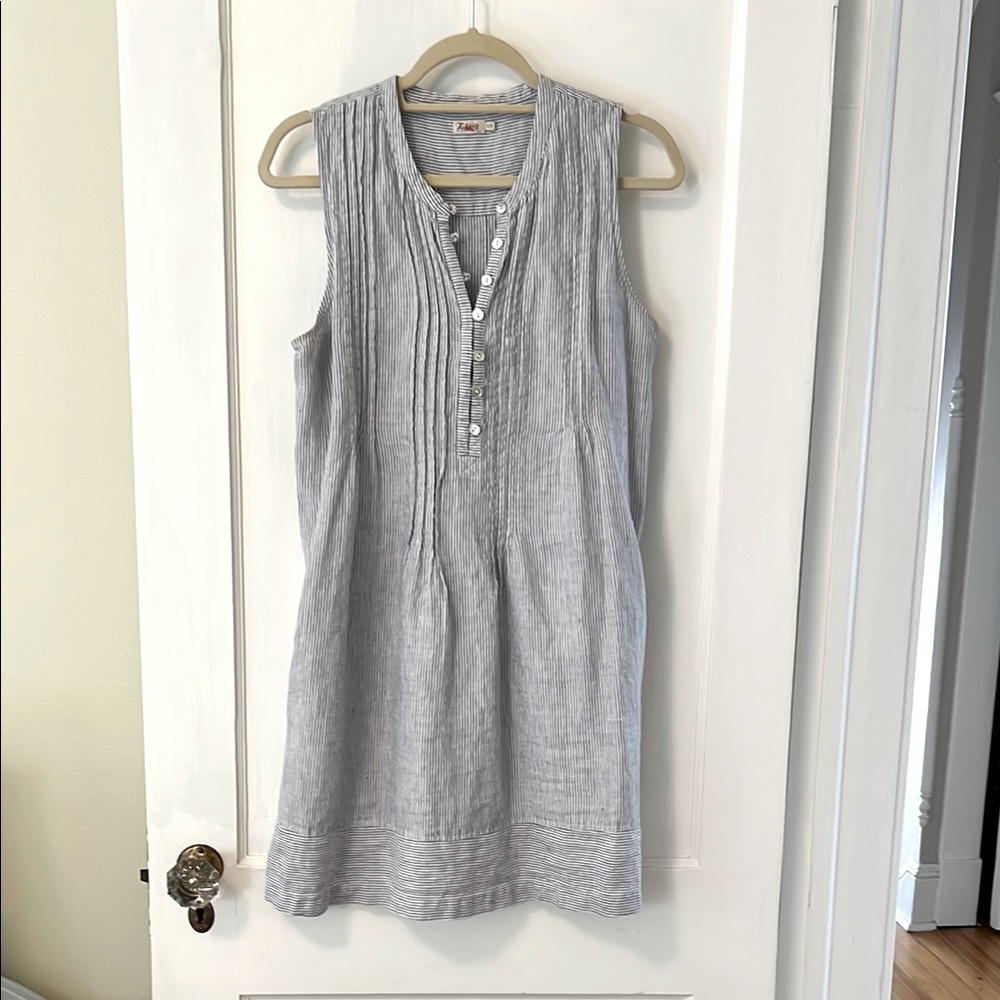 Faherty Isha Dress — Blue Mini Stripe, Small